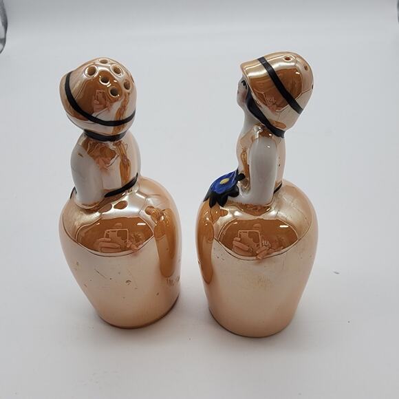 Noritake Deco Yellow Lusterware Bridesmaid Blue Flower Girl Salt & Pepper Shaker - Picture 5 of 8